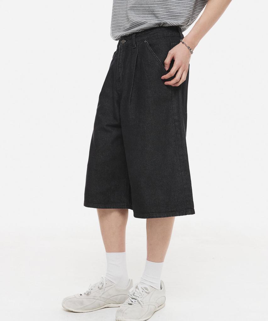 DNSR Single-Pleat Bermuda Denim Pants Black