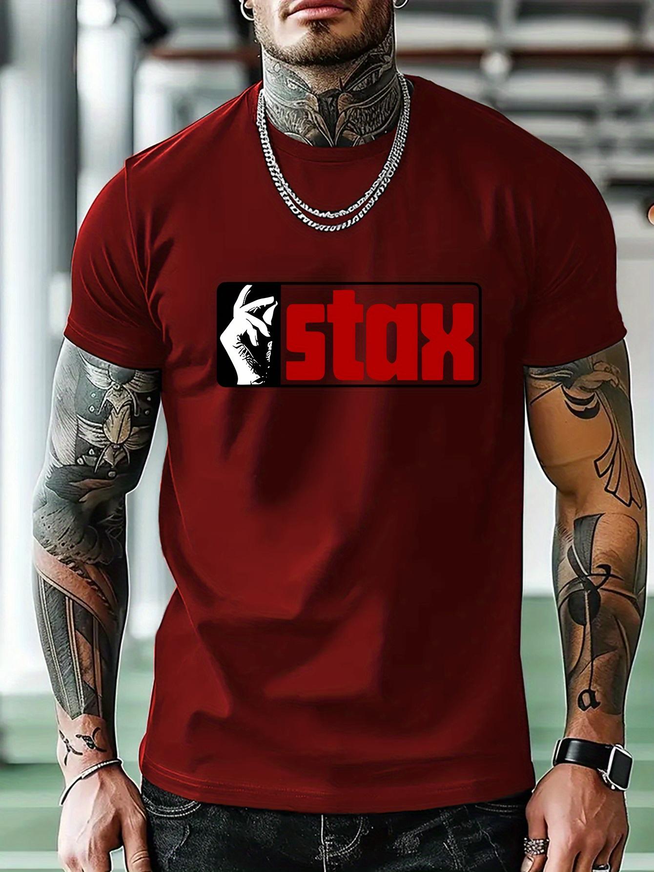 Casual Athletic T-shirt with Bold stax Graphic Print - Short Sleeve Crew Neck XL