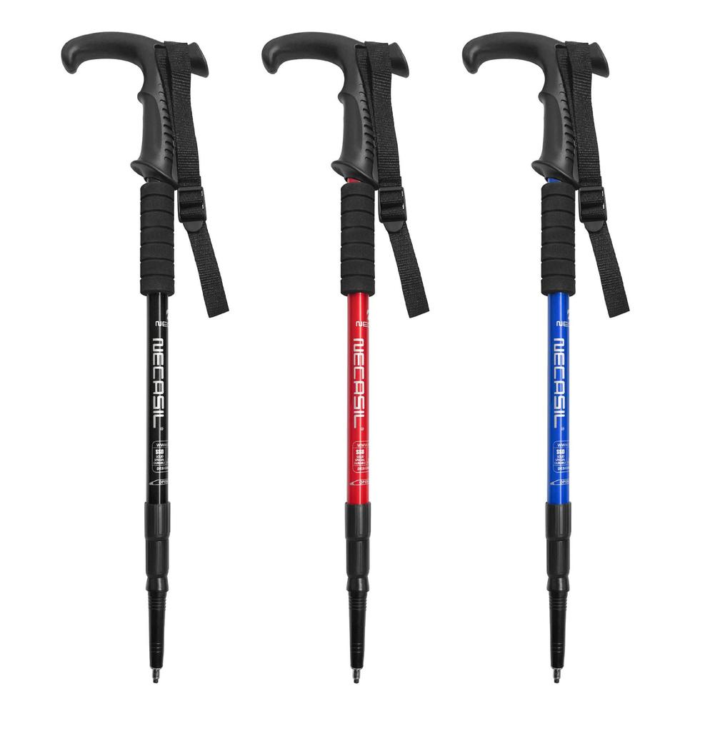 Ultralight Adjustable Hiking Poles with Curved Handle, Aluminum Alloy 6061, Three-Section Off-Road Walking Stick N101
