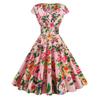 Women's Vintage Summer V-Neck Short Sleeve Big Safflower Printed Pendulum Dress