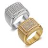 New Hip-Hop Fashion Personality Ring, Bold Titanium Steel Electroplated Square Ring with Inlaid Diamonds