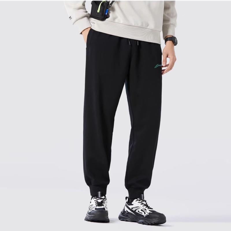 Li Ning Casual Thick Cuffed Knitted Sports Pants Men Bottoms Black AKLT553-1