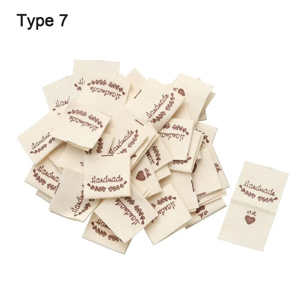 50PCS Heart Shape Cloth Garment Labels Cartoon Pattern Handmade With Love Clothing Tags Woven Knitted Supplies Sewing Accessory