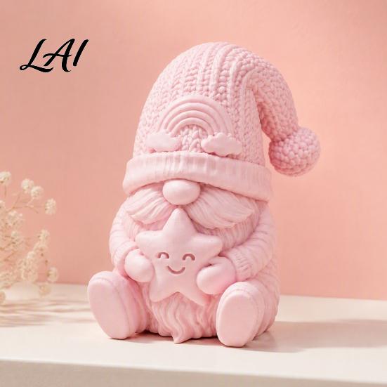 Unique Holiday Gift for Friends 3D Printed Gnome Figurine Holding Smiling Star Faceless Statue with Cute Dwarf Figurines Knit Hat Christmas Tabletop