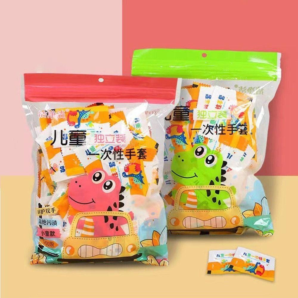 100Pcs Food Grade Disposable Gloves Transparent Baby Gloves Cartoon Painting Gloves 3-12 Years Old