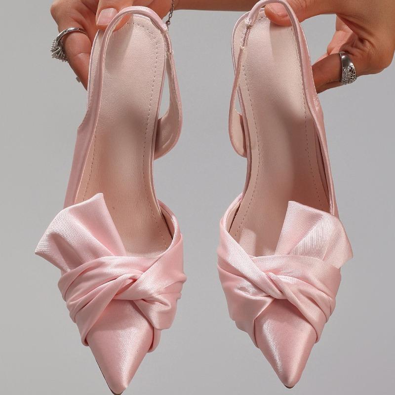 Fashion Brand Luxury Satin 2025 High Heeled Dress Shoes for Ladies Elegant Bowknot Pointed Toe Shallow Wedding Party Prom Women Pumps
