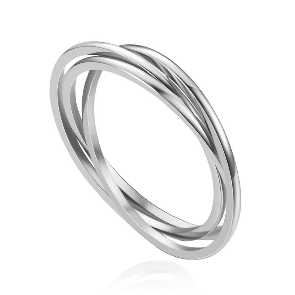 3mm Stainless Steel Three-in-One Braided Interlocked Rolling Anxiety Ring For Wedding Band Promise Anniversary Ring