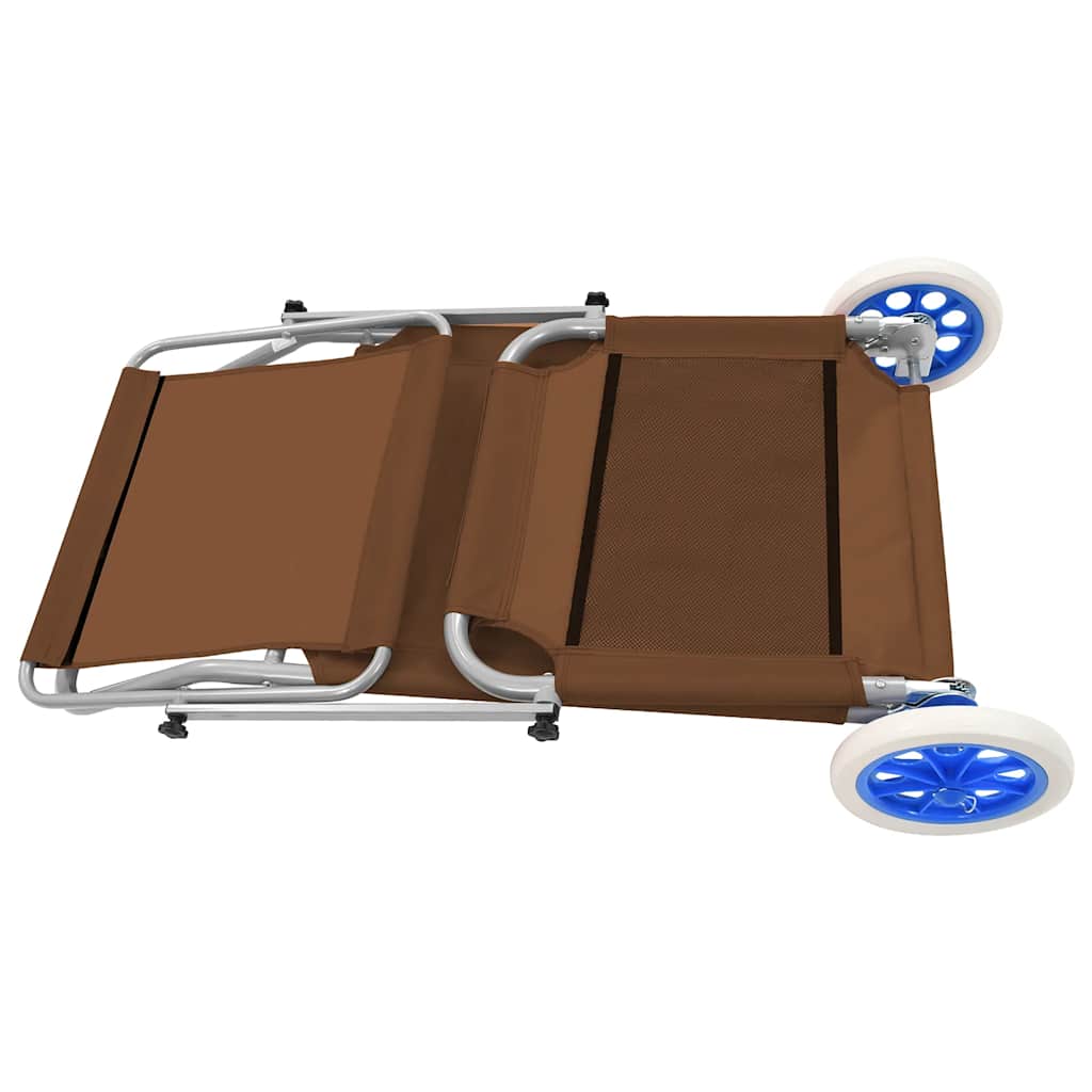 Folding Sun Lounger with Sunshade and Wheels Steel Taupe
