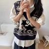 Korean Fashion Sweater Vest Women V Neck Sleeveless Autumn Harajuku Doodle Bear Loose Knitted Pullover