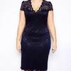 Summer Women See-through Lace Patchwork Mini Dress V-Neck Short Sleeve Slim Fit Plus Size Party Dress Female Clothing