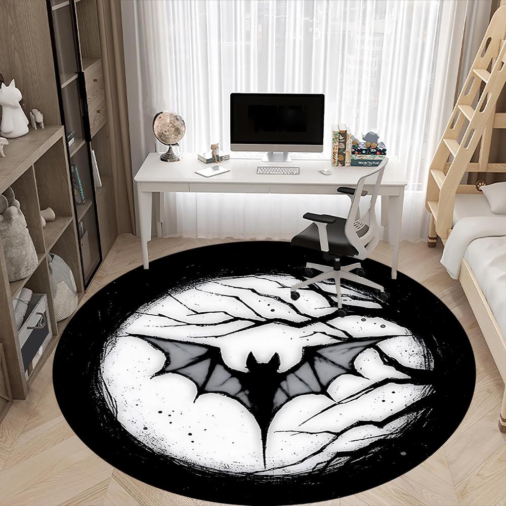 1pc Bat Symbol Office Round Area Rug, Indoor Mat Suitable ForOffice, Under Office Chairs Bedroom Living Room Home Decor, Room Deco U15