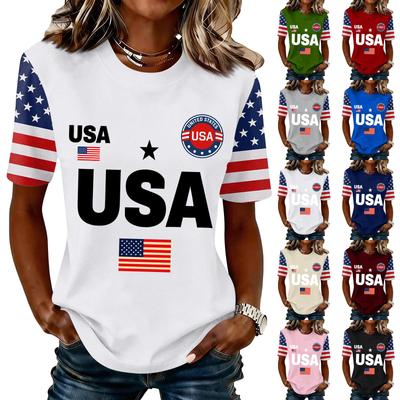Women's Fashionable Casual Short Sleeve Print Round Neck Pullover Top