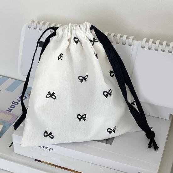 Small Drawstring Bags Cute Bow Makeup Pouch Portable Canvas Storage Bag for Cosmetics Jewelry Travel On-the-go