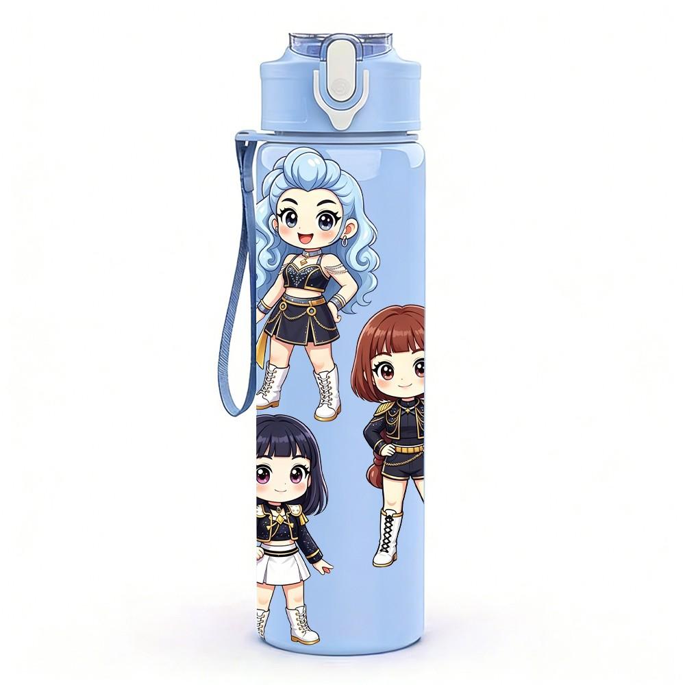 1PC Two Chibi Girl Character Duo 750ml Color Plastic Sports Water Bottle Leakproof Flip Straw Lid For Sports Office Home Use