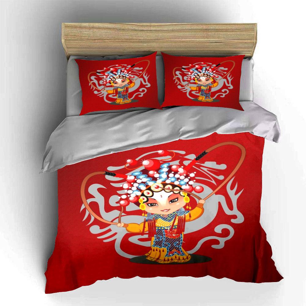 Traditional Chinese Opera Art Set Multiple Sizes Kid'S And Adults' Bedroom Exquisite 3Pc Bedding Set, Gift