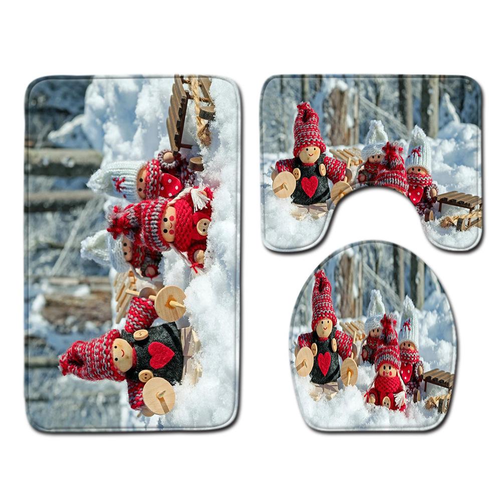 

Рождественский коврик для ванной, туалетный трехпредметный набор 45cmx75cm