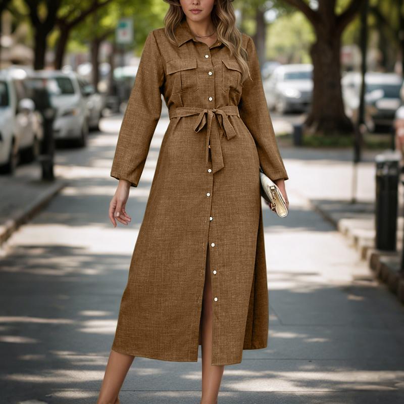 

ZANZEA Женское повседневное платье с отложным воротником и длинными рукавами 4XL