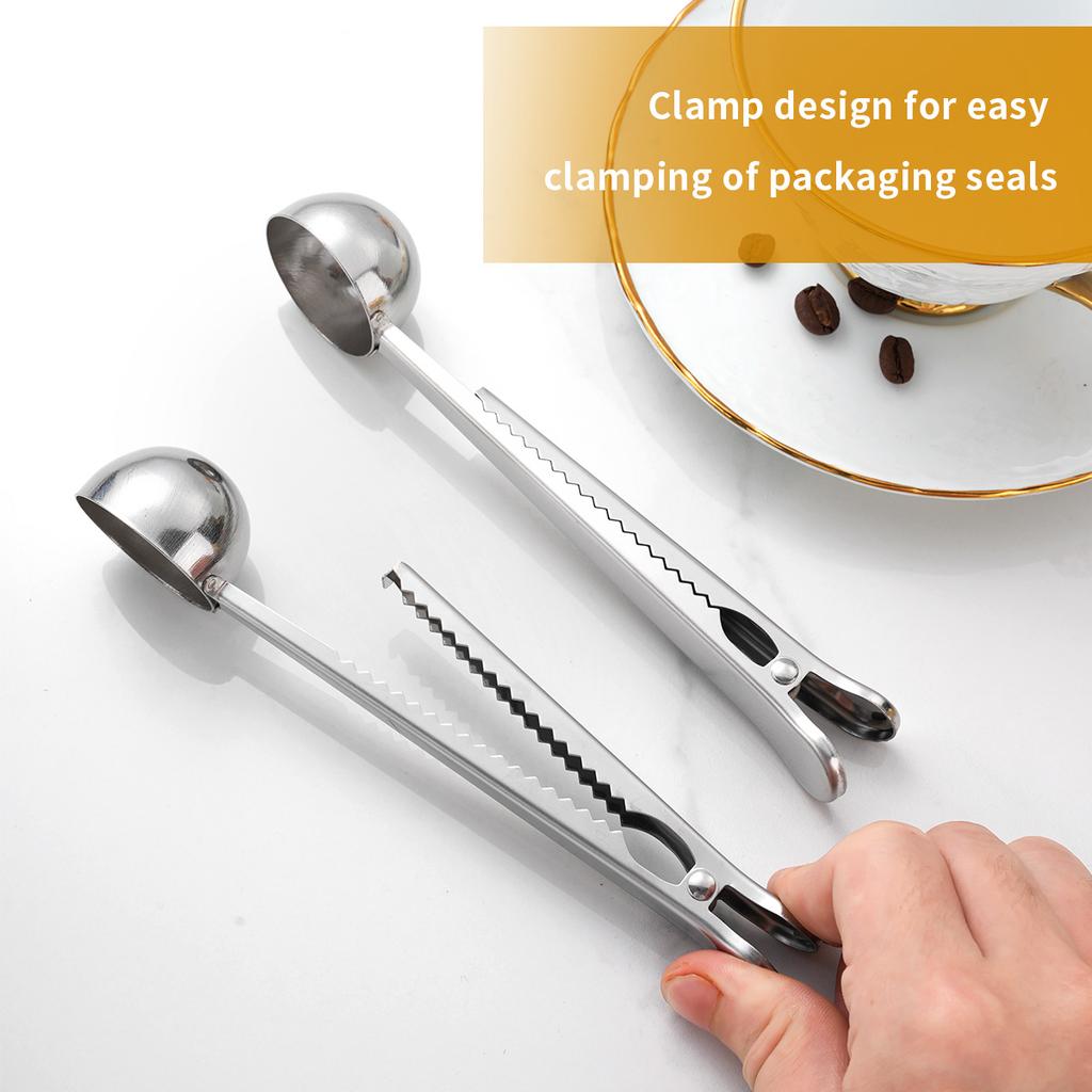 2026 New Stainless Steel Coffee Scoop with Clip, Multi-Function Spoon Bag Sealing Clip for Coffee Beans and Tea Leaves