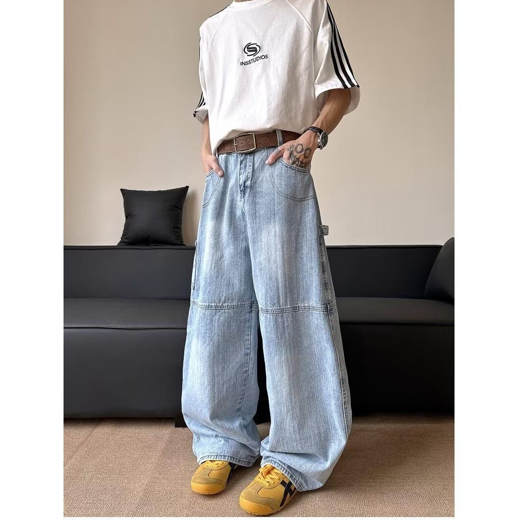 

JYL Men s Cargo Pants American Printed Spring Washed Wide-Leg Casual Denim Pants 3XL