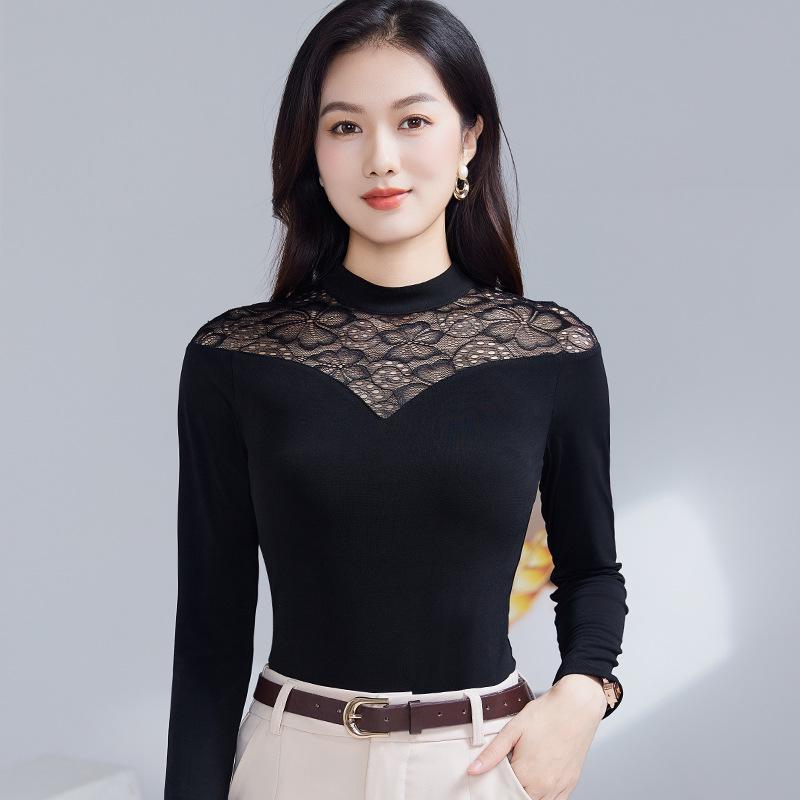 Women's Slimming Lace Stitching Long Sleeve Top - Stylish Spring & Autumn Layer