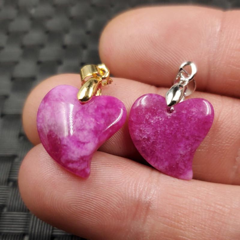 Heart-shaped Pink Quartzite & Jade Pendant Necklace Gold Model 15x28mm