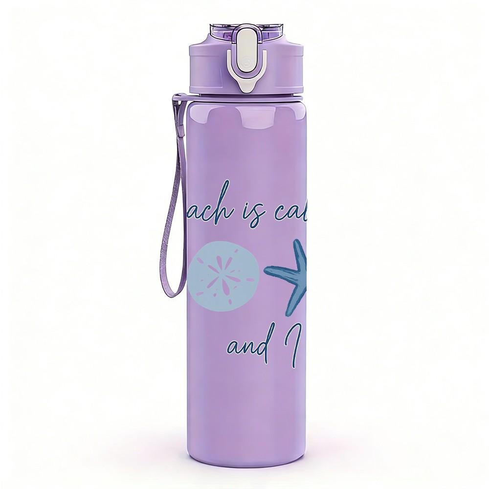 1PC Beach Starfish Quote Text Print 750ml Color Plastic Sports Water Bottle Leakproof Flip Straw Lid Suitable for Sports Office Home Use