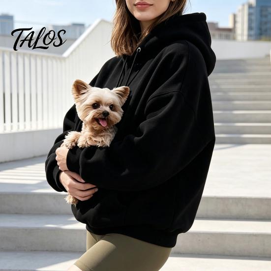 Dog Pouch Sweatshirt Women Pet Sling Hoodie, Oversized Hooded with Kangaroo Pouch, Cat Fleece Pullover Top