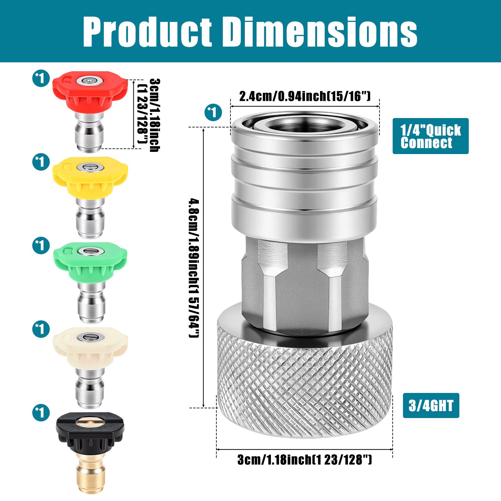 High Pressure Water Gun Quick Adapter 3/4 GHT to 1/4 Quick Connect Stainless Steel Water Hose Adapter Garden Hose Accessories