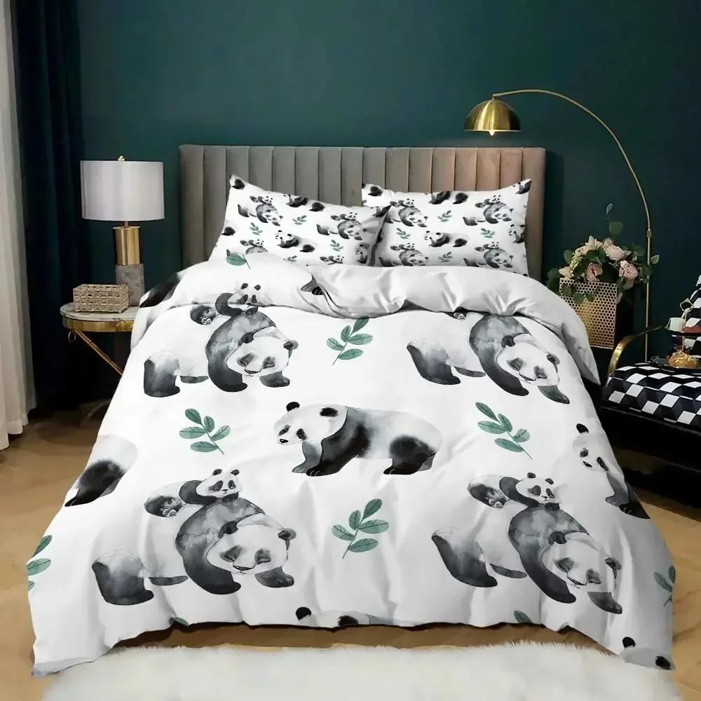 Cute Cartoon Panda Stars Comfortable Duvet Quilt Cover Pillowcase Bedding Set Children Bedroom Decoration Home Textile