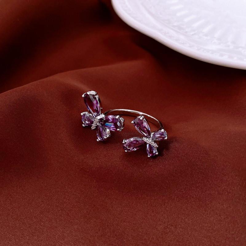 Animal Inspired Butterfly Open Ring With Cubic Zirconia For Fashion Women
