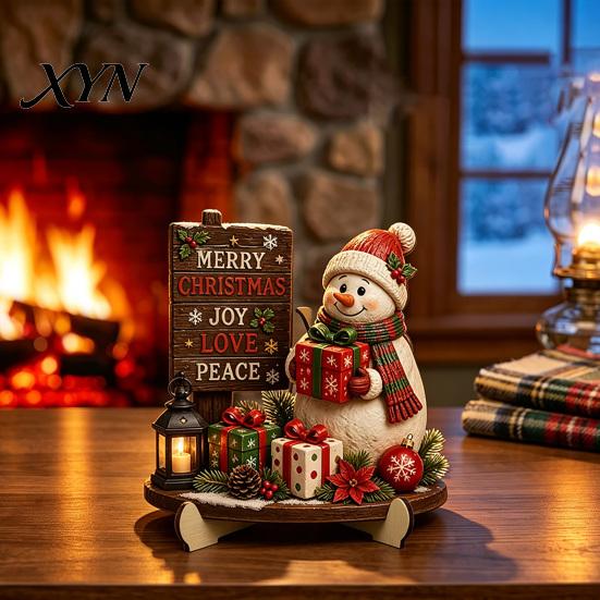 Winter Party Decorations Christmas Wooden Table Sign, 2D Flat Santa Claus/Snowman Reading Desktop Ornament Gift for Family with Stand, Holiday