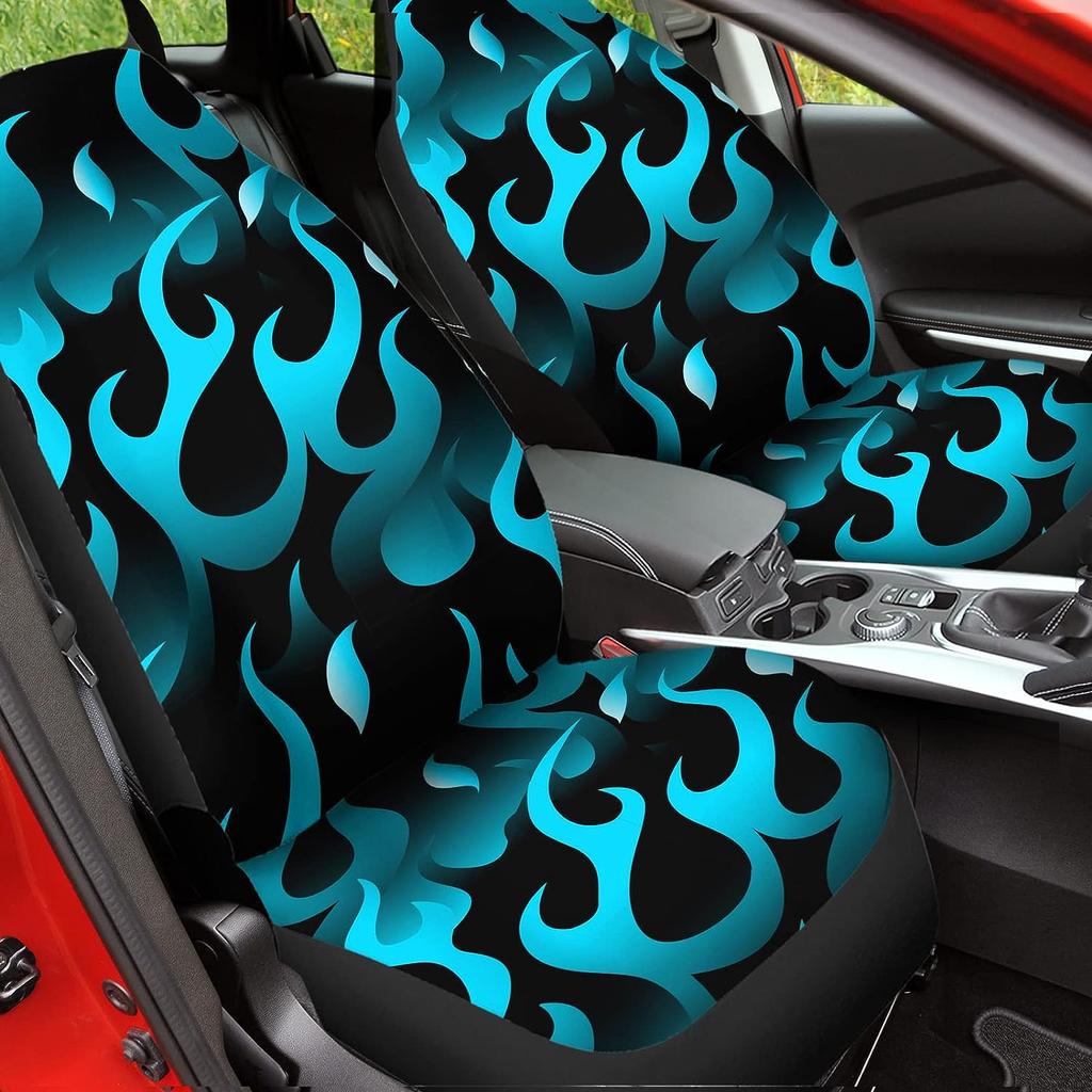 Set di Coprisedili per Auto Stampati con Fiamma Blu per Donna 2 Pezzi Protezione Sedile Anteriore Auto Accessori Interni Auto Universali Completo
