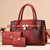 Women's bag three-piece set, mother and child bag, classic handbag, crocodile pattern lock, shoulder bag.