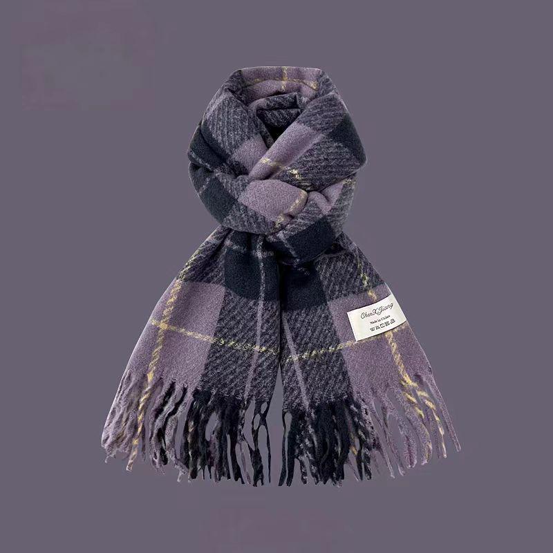 Women's Christmas Plaid Scarf - Autumn/Winter Korean-Style, Versatile Imitation Cashmere Shawl with Tassels
