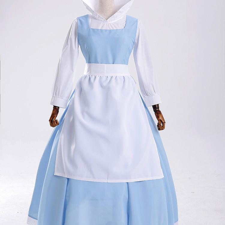Belle Blue Maid Cosplay Dress - Beauty and the Beast Halloween Princess Outfit S