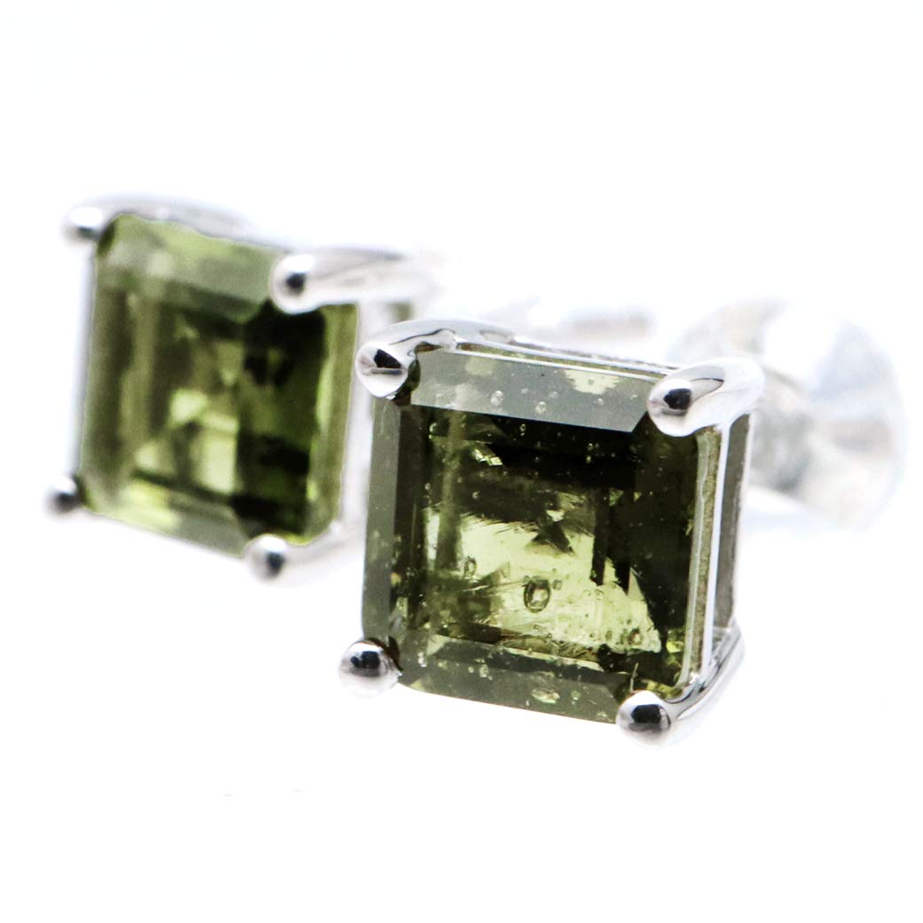 

Moldavite Earrings for High Quality Silver For Both Square [GOLD STONE] Women, 925, Ears, Space, Meteorite, Glass,