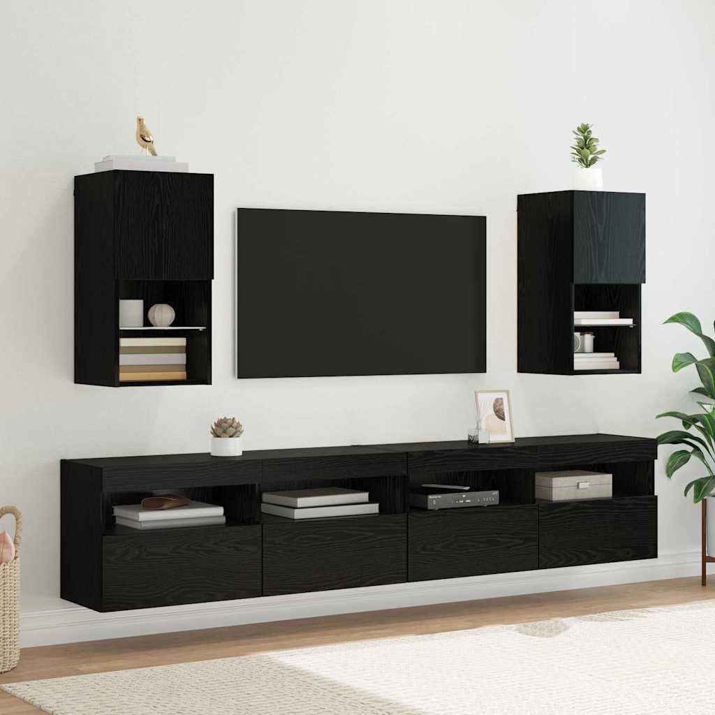 Wall Mounted TV Cabinet Black Oak Effect Particleboard
