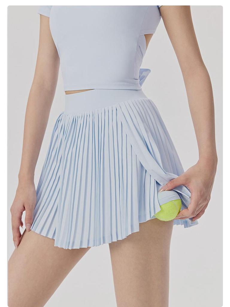 Damen Hochtaillierter Fake-Zweiteiler Plissierter Tennisrock mit Taschen