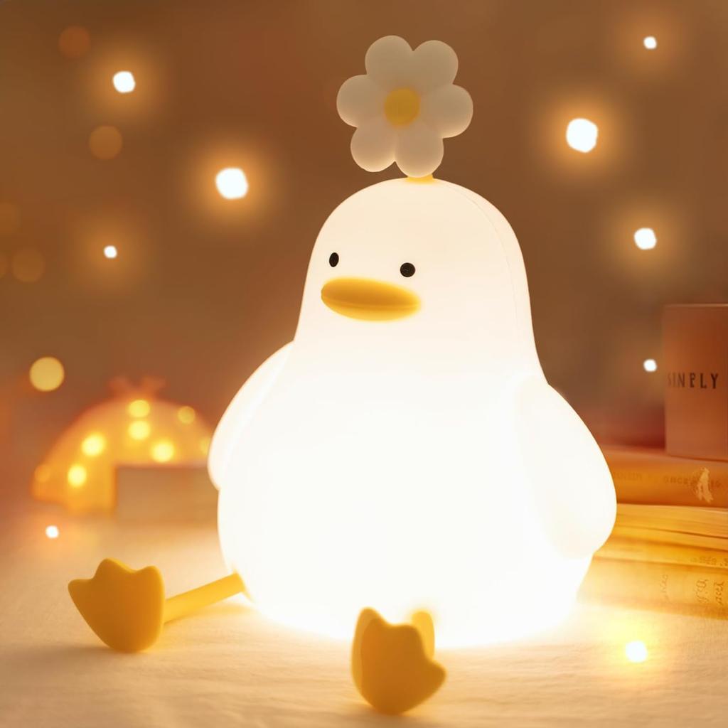Cute Duck Night Duck Head Silicone USB Touch Timing Bedside Lamp Light, Lamp, Material, Rechargeable, 3-Level Dimming, Sensor, Function, (Duck)