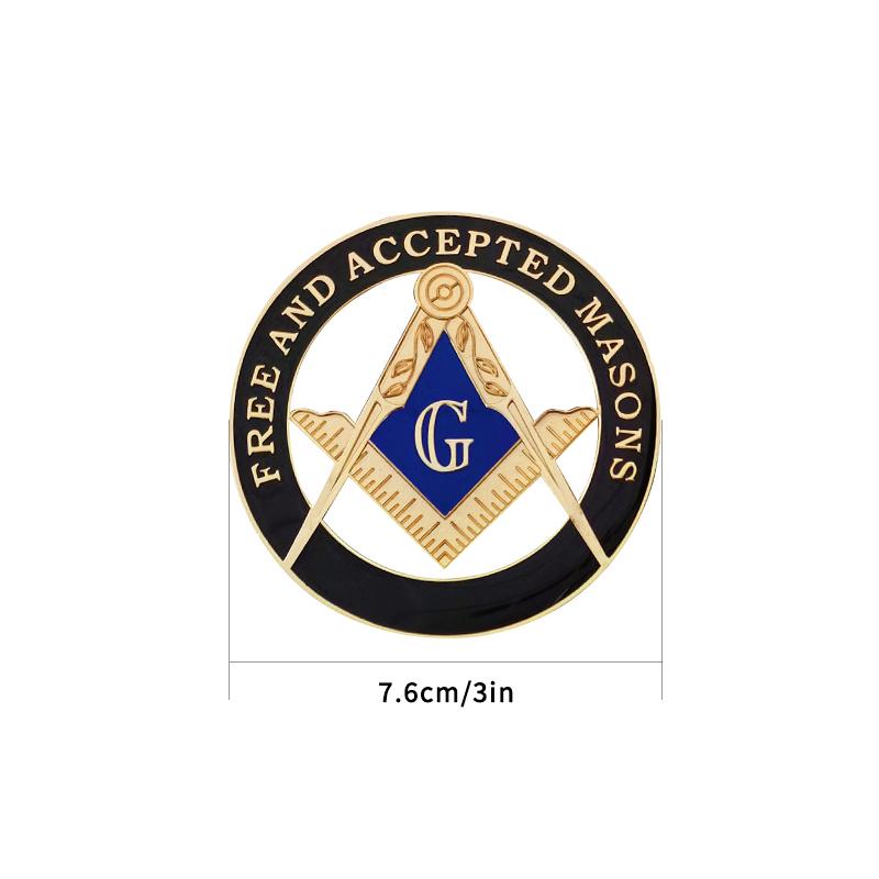 Masonic Car Emblem Freemason Foundation Member Commemorative Badge Full Gold Plated Zinc Alloy Black Circular Hollow Chest Badge One Size