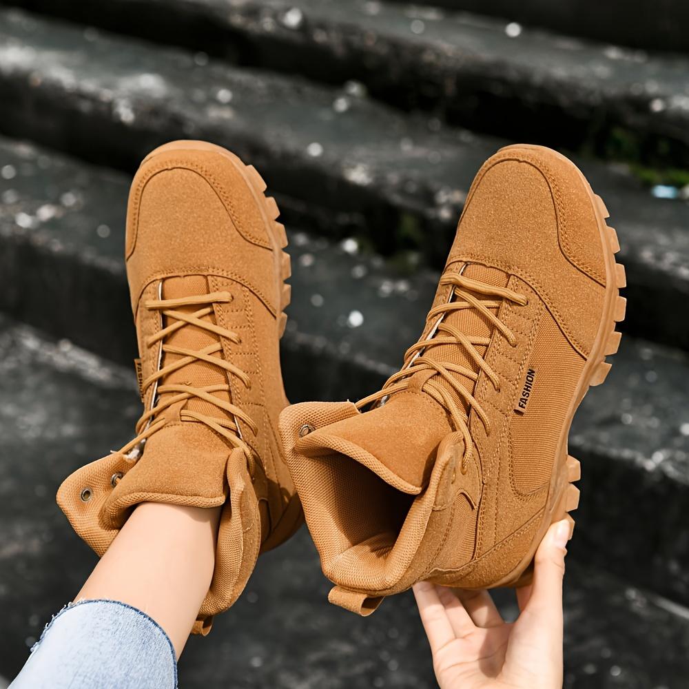 [Stylish Combat Boots] Pink High-Top Combat Boots | Durable Canvas, Round Toe, Lace-Up with Adjustable Straps, Non-Slip TPR Sole