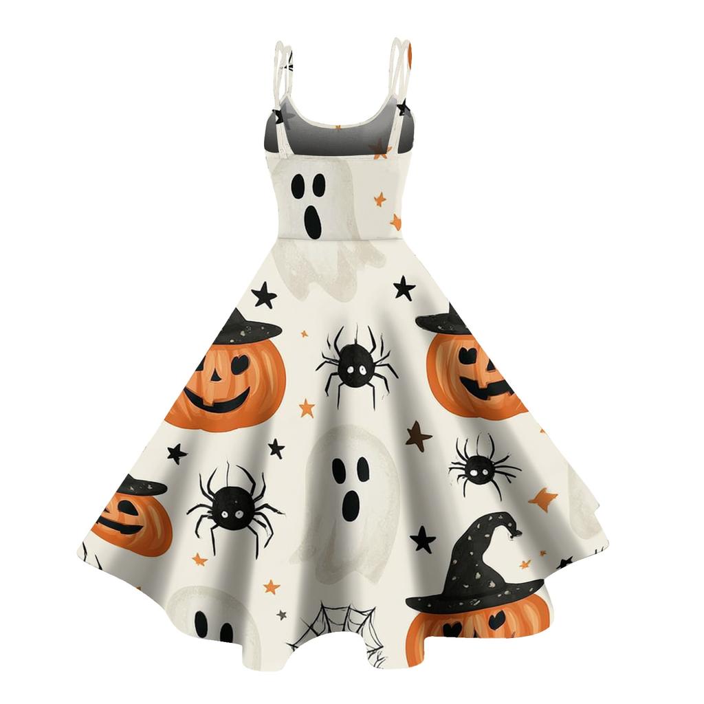 Dámské Halloweenské Tisk Off Shoulder Šaty Vintage Punk Styl Rozšířená Sukně Bez Rukávů Neformální Párty Šaty