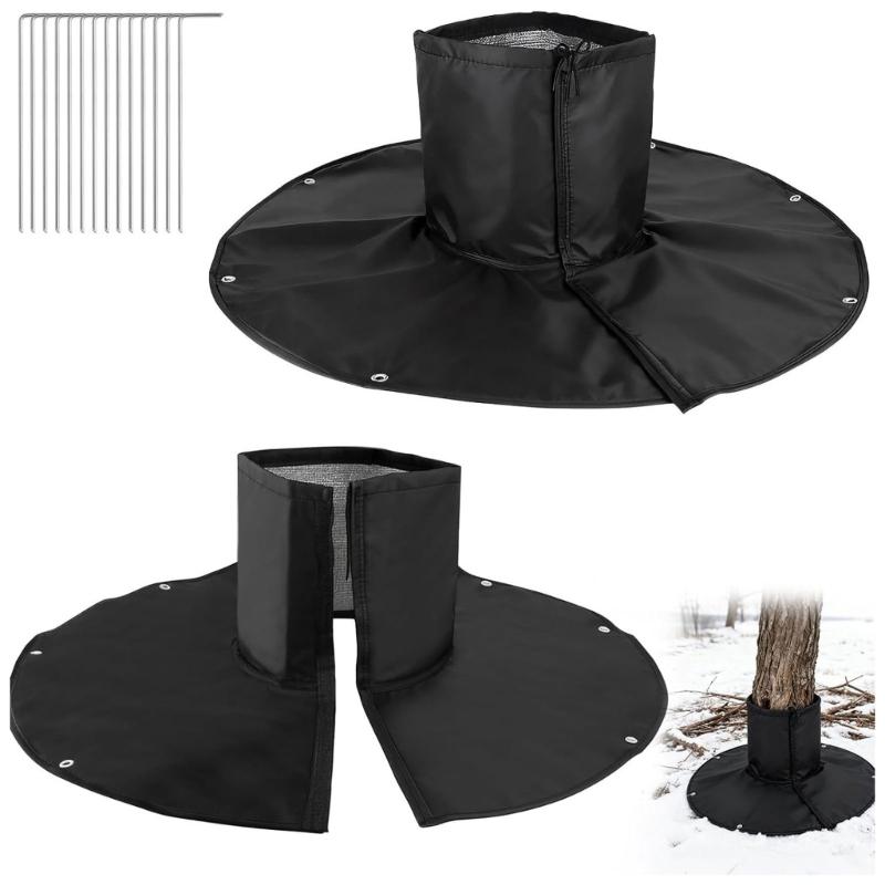 2-Pack Tree Root Winter Covers with Trunk Sleeves, Ground Flaps, Hook-and-Loop Fasteners, and Elastic Cords for Outdoor Use