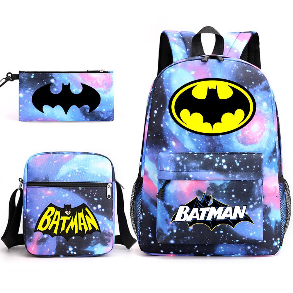 Batman Three-Piece Schoolbag Casual Backpack Male And Female Students Backpack Printing Large Capacity Outdoor Backpack three-piece set