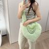 Women Winter Faux Fur Heart Shoulder Bag Soft Plush Chain Crossbody Purse Warm Fluffy Clutch Handbag
