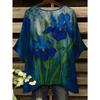 Blue iris women's large-size short-sleeved T-shirt, irregular hem design, casual and comfortable