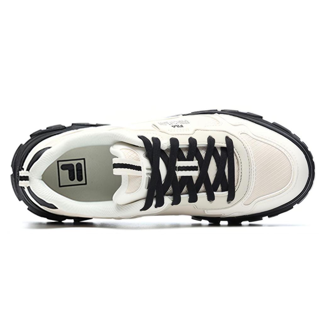 Fila Hike Fabric Synthetic Leather Round Toe Lace-Up Low-Top Dad Sneakers Women Sneakers Black White F12W144132FWA
