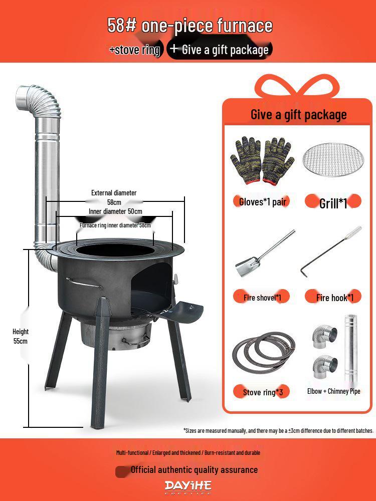 Portable Outdoor Camping Firewood Stove - Large Pot and Child Ground Pot Compatible