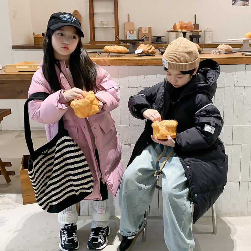 Jachetă de puf de lungime medie pentru copii Uniformă școlară peste genunchi Jachetă de puf groasă