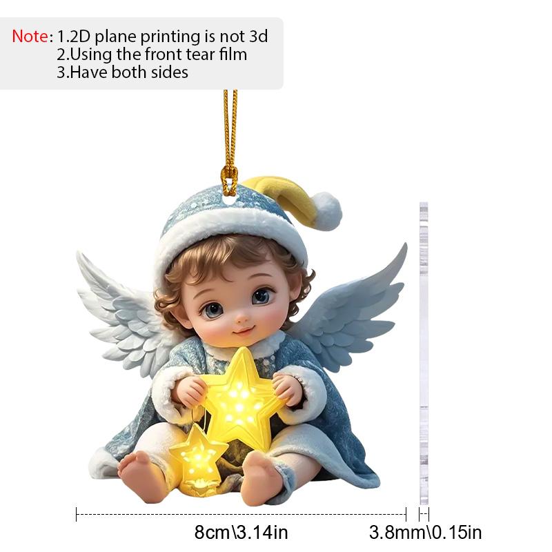 

2D плоские крылья ангела акриловые украшения с золотой веревкой, реалистичный угловой кулон, подвесной декор для зеркала заднего вида, милые подарки для семьи и друзей 10;1pc